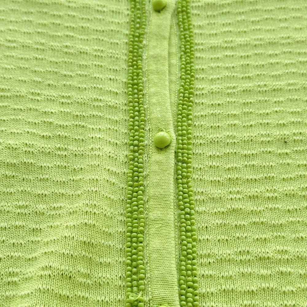 Sigrid Olsen Linen Blend Lightweight Beaded Button Front Cardigan - Green Wms XL